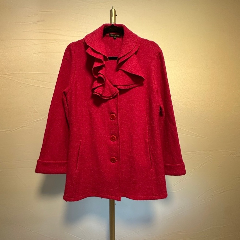 For Cynthia Pink Wool Ruffle Collar Button Front Coat Women's L - Picture 2 of 6